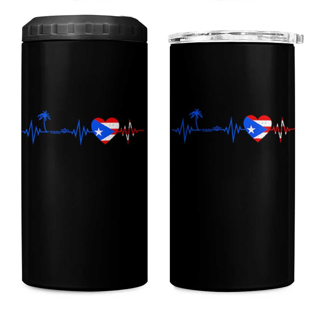 Puerto Rico Flag 4 in 1 Can Cooler Tumbler Heartbeat EKG Pulse Boricua Pride Summer Beach - Wonder Print Shop