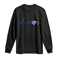 Puerto Rico Flag Long Sleeve Shirt Heartbeat EKG Pulse Boricua Pride Summer Beach - Wonder Print Shop