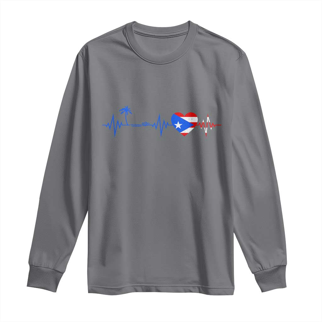 Puerto Rico Flag Long Sleeve Shirt Heartbeat EKG Pulse Boricua Pride Summer Beach - Wonder Print Shop