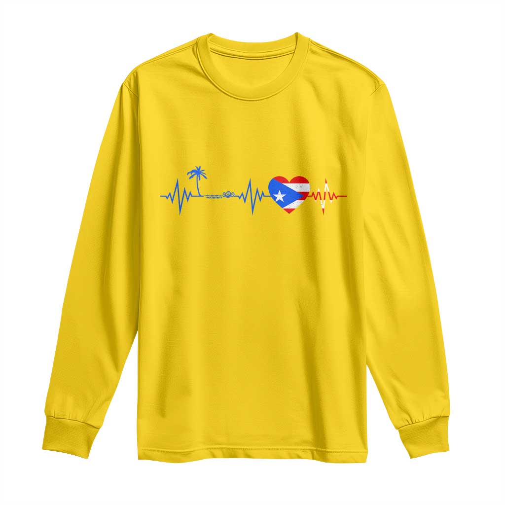 Puerto Rico Flag Long Sleeve Shirt Heartbeat EKG Pulse Boricua Pride Summer Beach - Wonder Print Shop