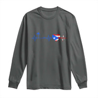 Puerto Rico Flag Long Sleeve Shirt Heartbeat EKG Pulse Boricua Pride Summer Beach - Wonder Print Shop