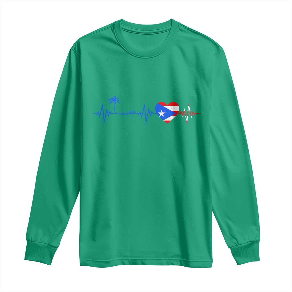 Puerto Rico Flag Long Sleeve Shirt Heartbeat EKG Pulse Boricua Pride Summer Beach - Wonder Print Shop