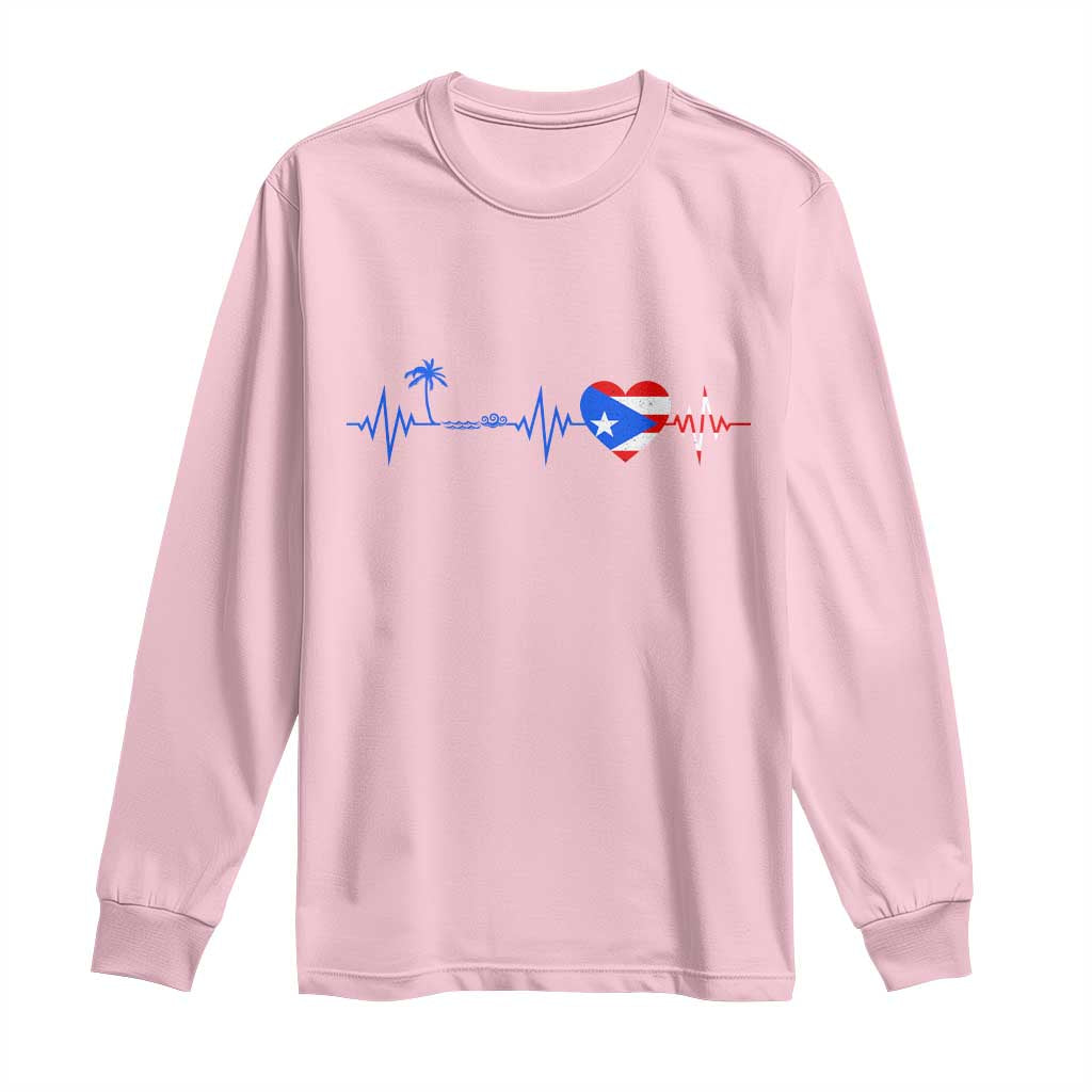 Puerto Rico Flag Long Sleeve Shirt Heartbeat EKG Pulse Boricua Pride Summer Beach - Wonder Print Shop