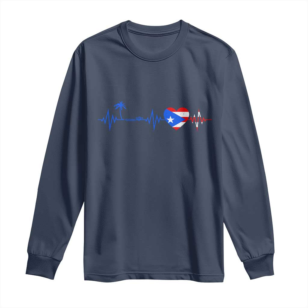 Puerto Rico Flag Long Sleeve Shirt Heartbeat EKG Pulse Boricua Pride Summer Beach - Wonder Print Shop