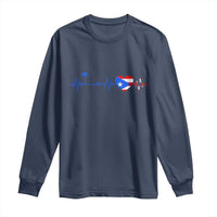 Puerto Rico Flag Long Sleeve Shirt Heartbeat EKG Pulse Boricua Pride Summer Beach - Wonder Print Shop