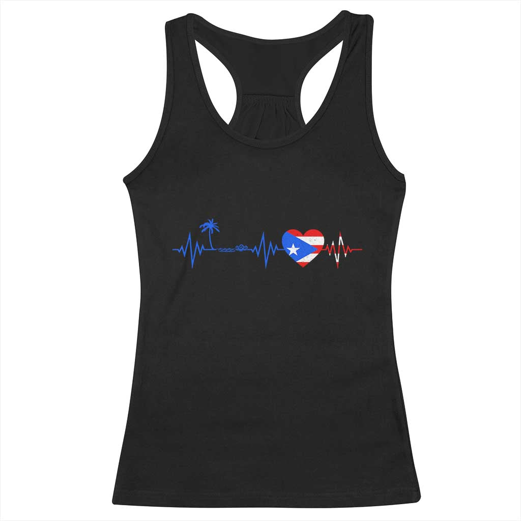 Puerto Rico Flag Racerback Tank Top Heartbeat EKG Pulse Boricua Pride Summer Beach - Wonder Print Shop