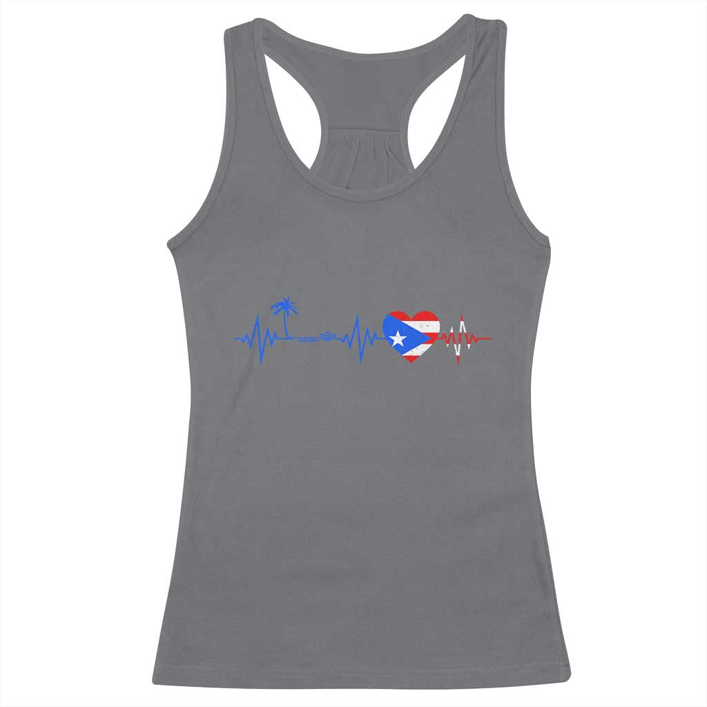 Puerto Rico Flag Racerback Tank Top Heartbeat EKG Pulse Boricua Pride Summer Beach - Wonder Print Shop