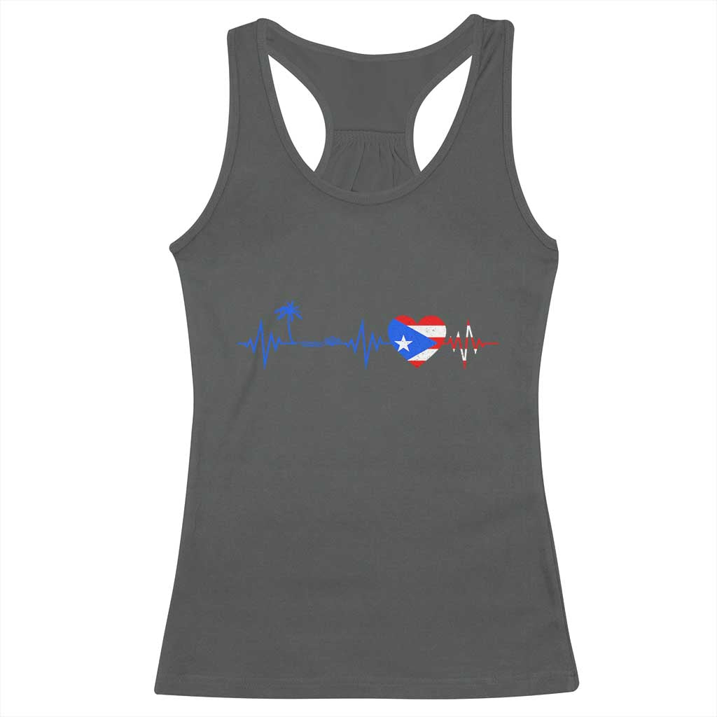 Puerto Rico Flag Racerback Tank Top Heartbeat EKG Pulse Boricua Pride Summer Beach - Wonder Print Shop