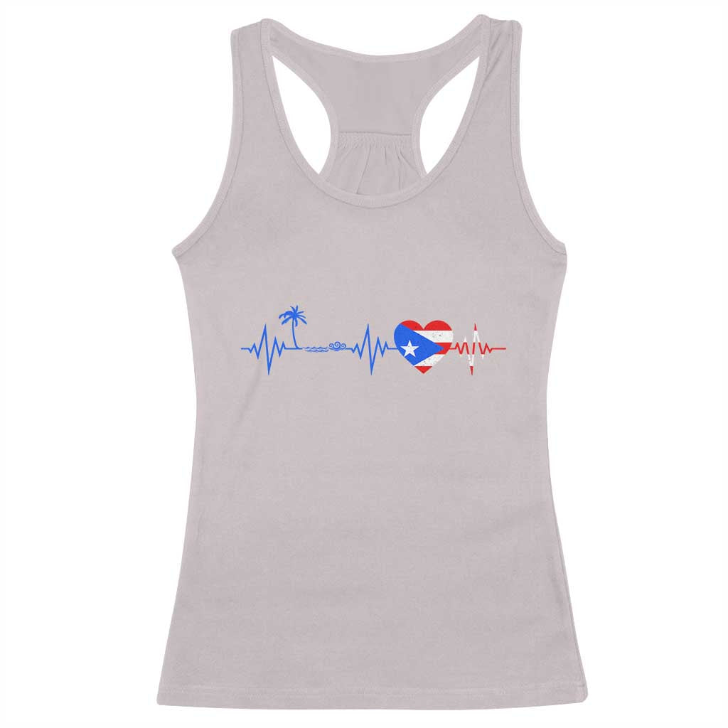 Puerto Rico Flag Racerback Tank Top Heartbeat EKG Pulse Boricua Pride Summer Beach - Wonder Print Shop