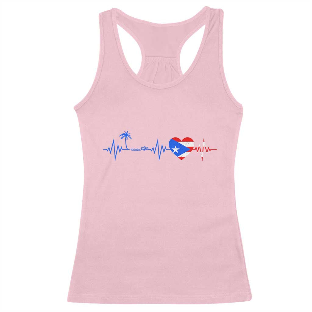 Puerto Rico Flag Racerback Tank Top Heartbeat EKG Pulse Boricua Pride Summer Beach - Wonder Print Shop