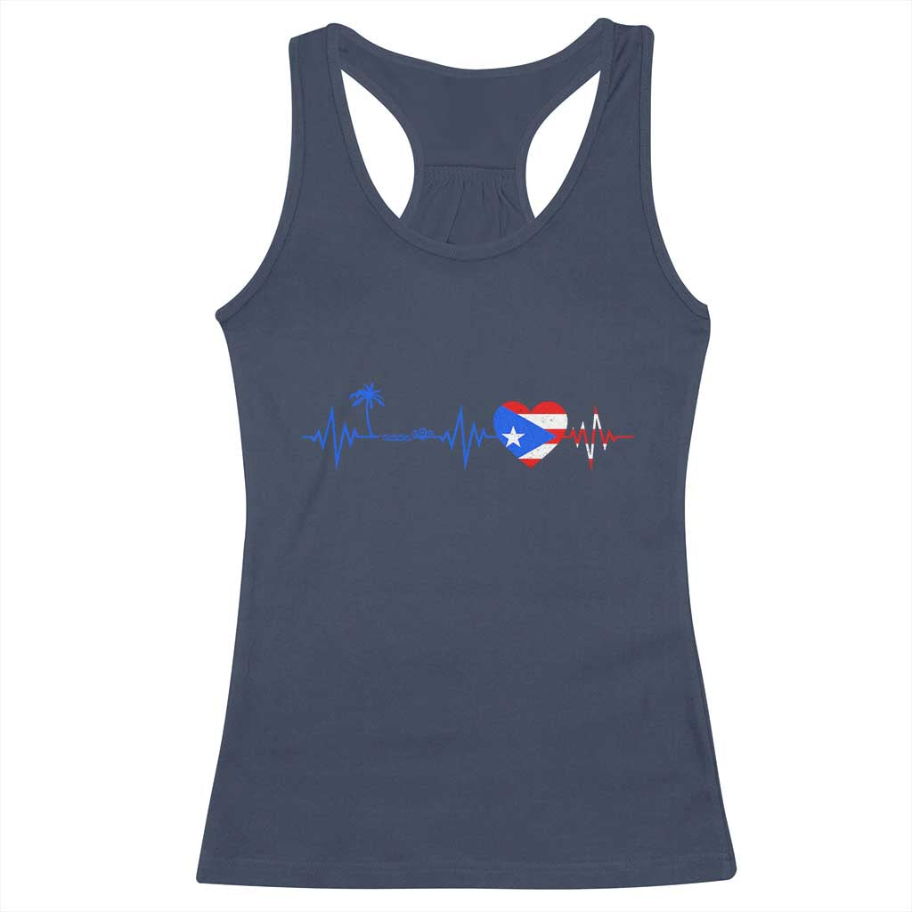 Puerto Rico Flag Racerback Tank Top Heartbeat EKG Pulse Boricua Pride Summer Beach - Wonder Print Shop