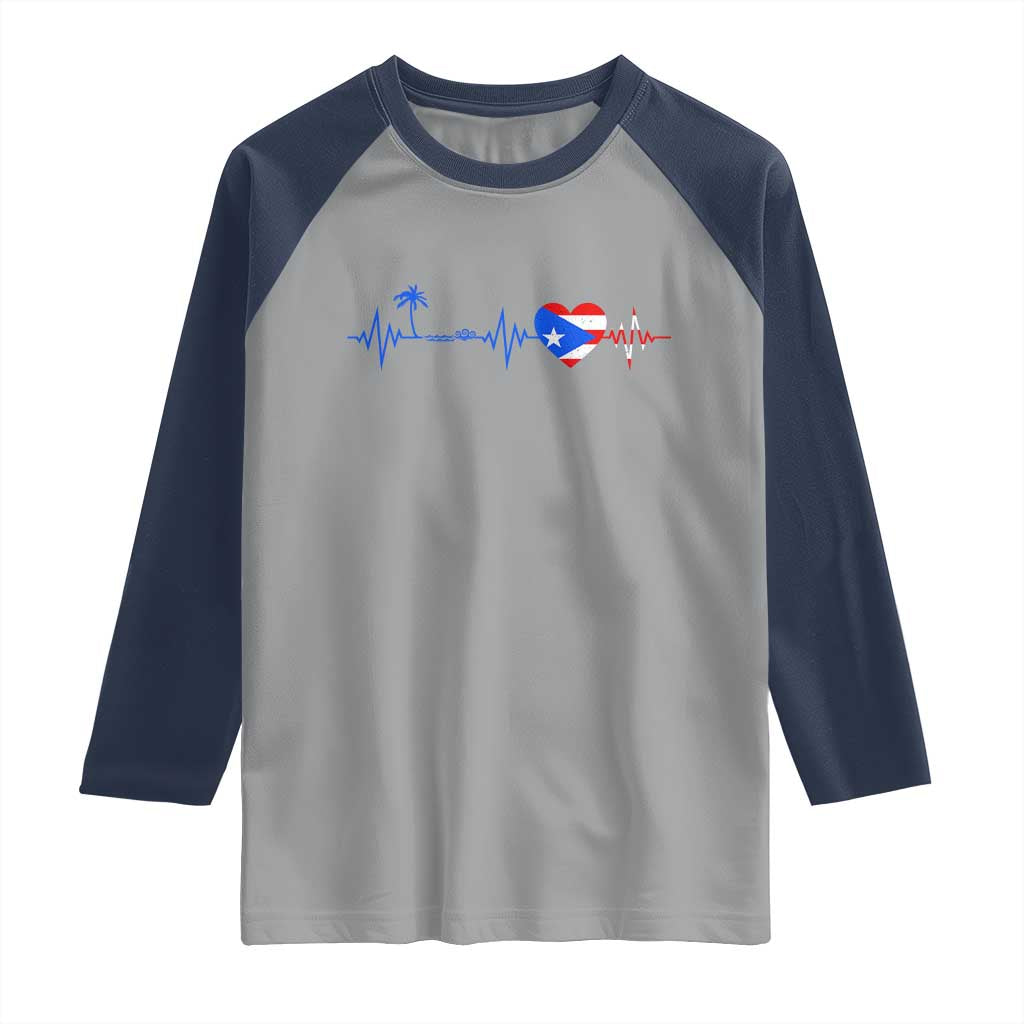 Puerto Rico Flag Raglan Shirt Heartbeat EKG Pulse Boricua Pride Summer Beach - Wonder Print Shop