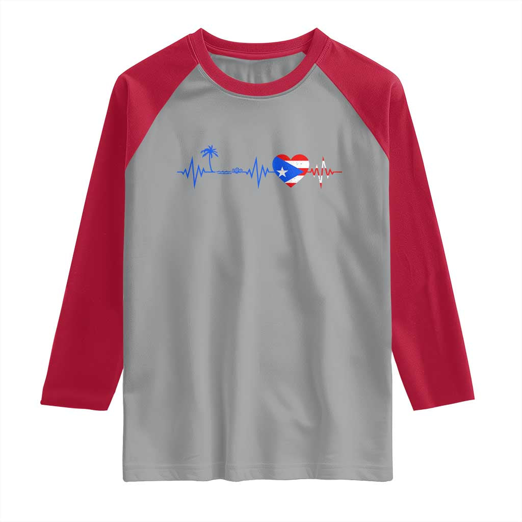 Puerto Rico Flag Raglan Shirt Heartbeat EKG Pulse Boricua Pride Summer Beach - Wonder Print Shop