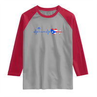 Puerto Rico Flag Raglan Shirt Heartbeat EKG Pulse Boricua Pride Summer Beach - Wonder Print Shop