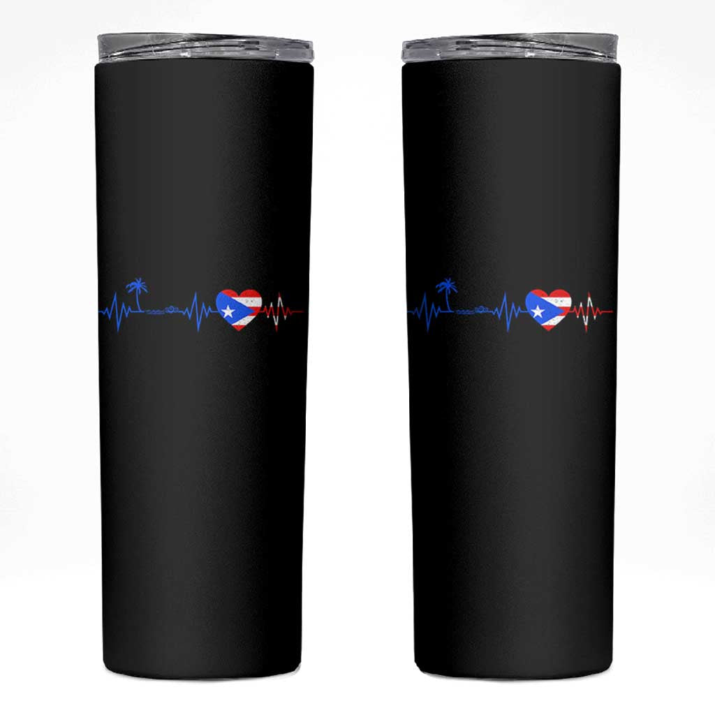 Puerto Rico Flag Skinny Tumbler Heartbeat EKG Pulse Boricua Pride Summer Beach - Wonder Print Shop