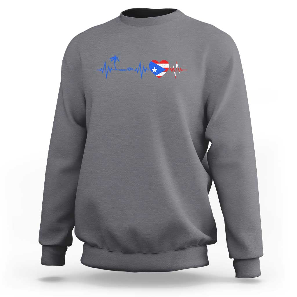 Puerto Rico Flag Sweatshirt Heartbeat EKG Pulse Boricua Pride Summer Beach - Wonder Print Shop