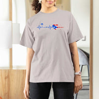 Puerto Rico Flag T Shirt For Women Heartbeat EKG Pulse Boricua Pride Summer Beach - Wonder Print Shop