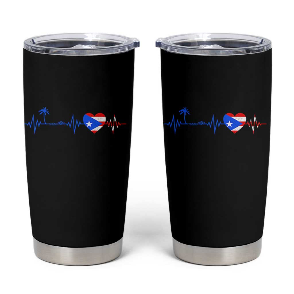 Puerto Rico Flag Tumbler Cup Heartbeat EKG Pulse Boricua Pride Summer Beach - Wonder Print Shop