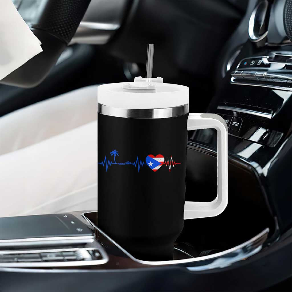 Puerto Rico Flag Tumbler With Handle Heartbeat EKG Pulse Boricua Pride Summer Beach - Wonder Print Shop