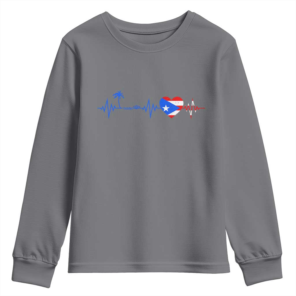 Puerto Rico Flag Youth Sweatshirt Heartbeat EKG Pulse Boricua Pride Summer Beach - Wonder Print Shop