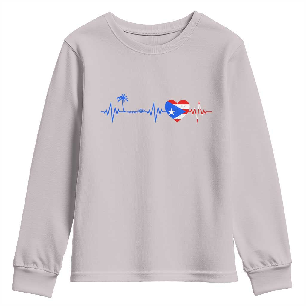 Puerto Rico Flag Youth Sweatshirt Heartbeat EKG Pulse Boricua Pride Summer Beach - Wonder Print Shop