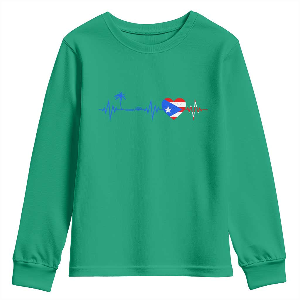 Puerto Rico Flag Youth Sweatshirt Heartbeat EKG Pulse Boricua Pride Summer Beach - Wonder Print Shop