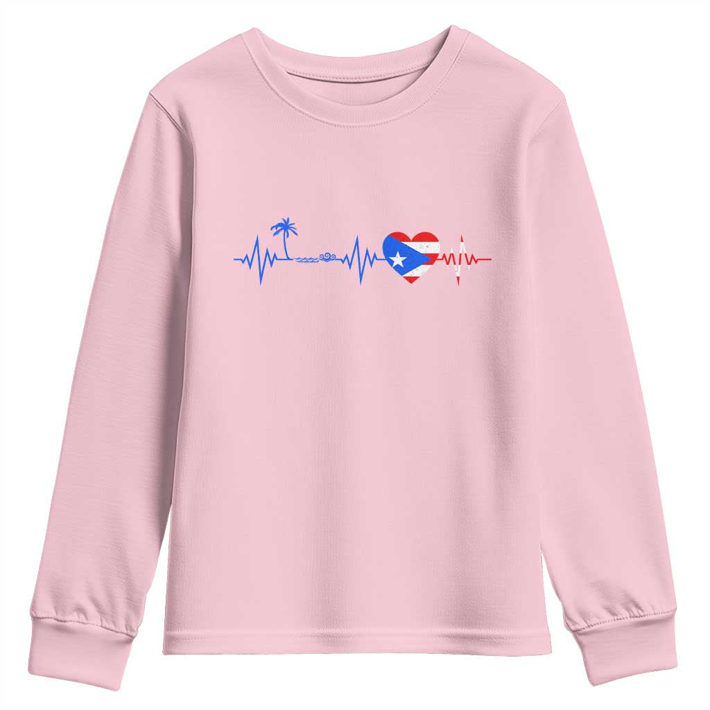 Puerto Rico Flag Youth Sweatshirt Heartbeat EKG Pulse Boricua Pride Summer Beach - Wonder Print Shop