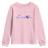 Puerto Rico Flag Youth Sweatshirt Heartbeat EKG Pulse Boricua Pride Summer Beach - Wonder Print Shop