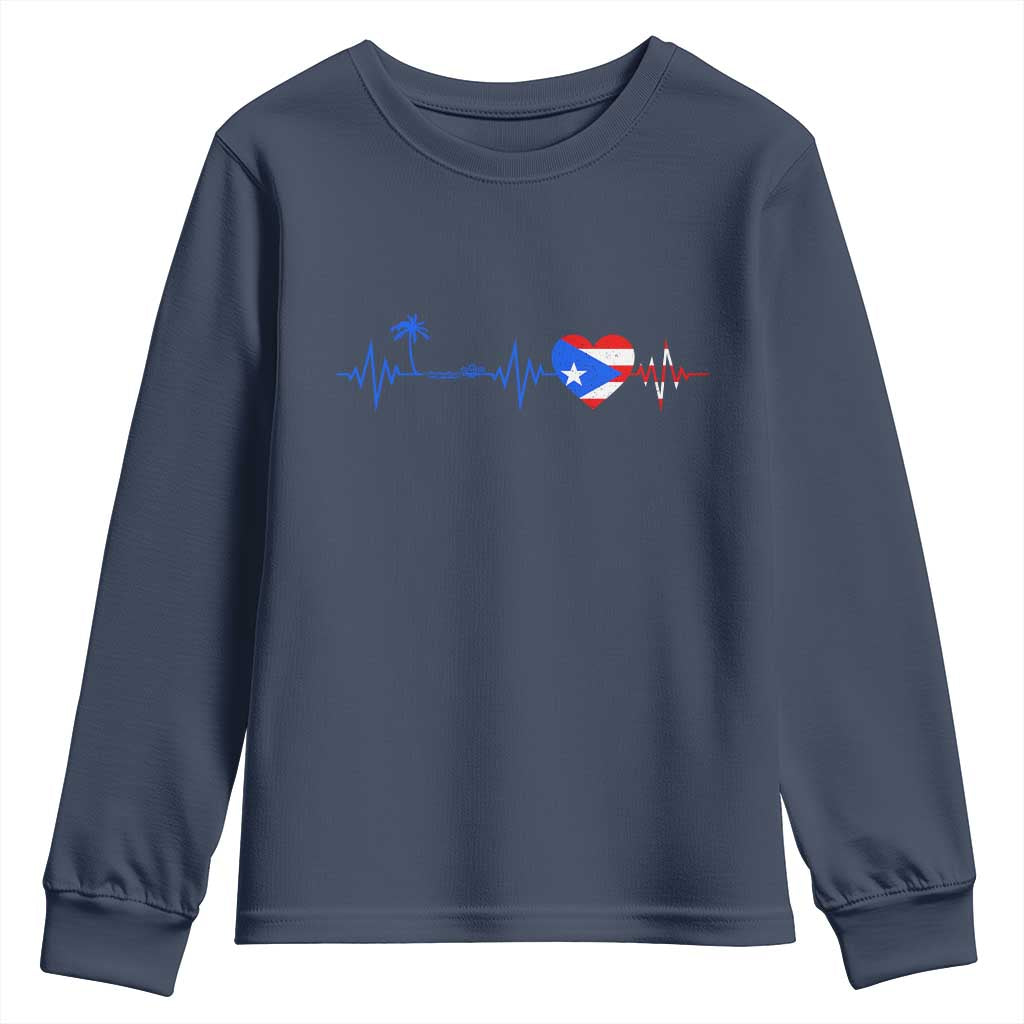 Puerto Rico Flag Youth Sweatshirt Heartbeat EKG Pulse Boricua Pride Summer Beach - Wonder Print Shop