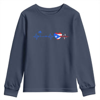 Puerto Rico Flag Youth Sweatshirt Heartbeat EKG Pulse Boricua Pride Summer Beach - Wonder Print Shop