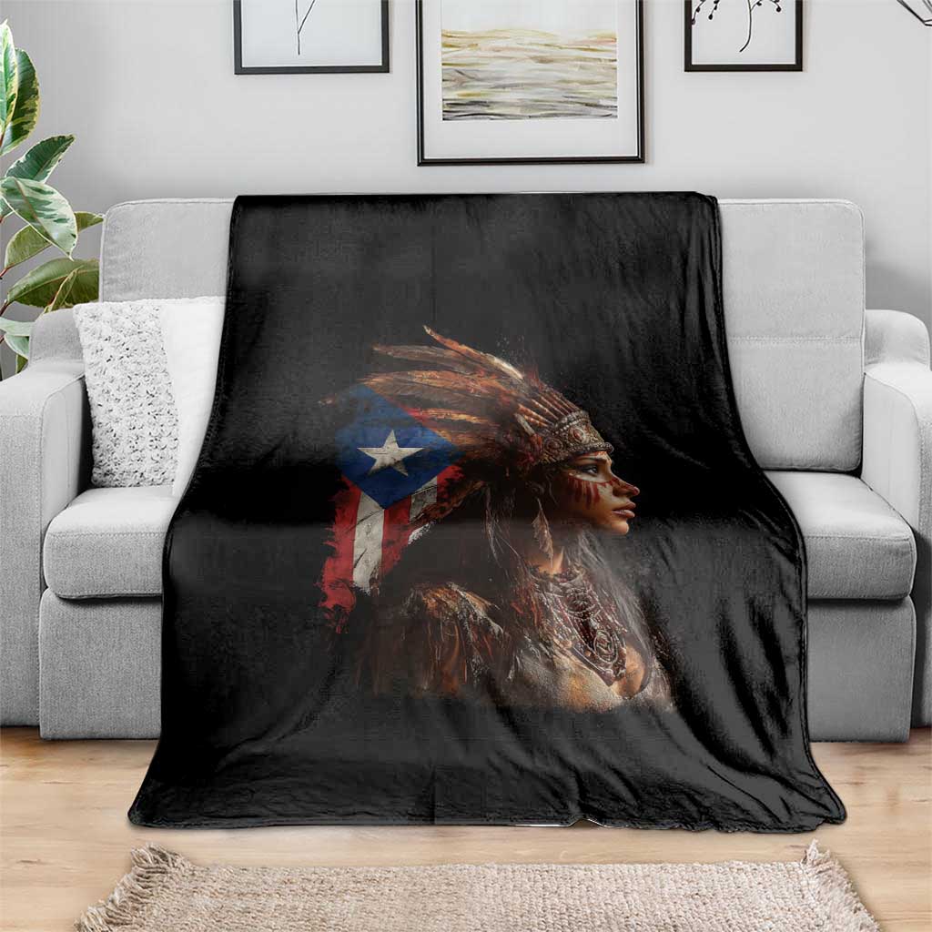 Puerto Rico Taino Warrior Woman Throw Blanket Boricua Pride