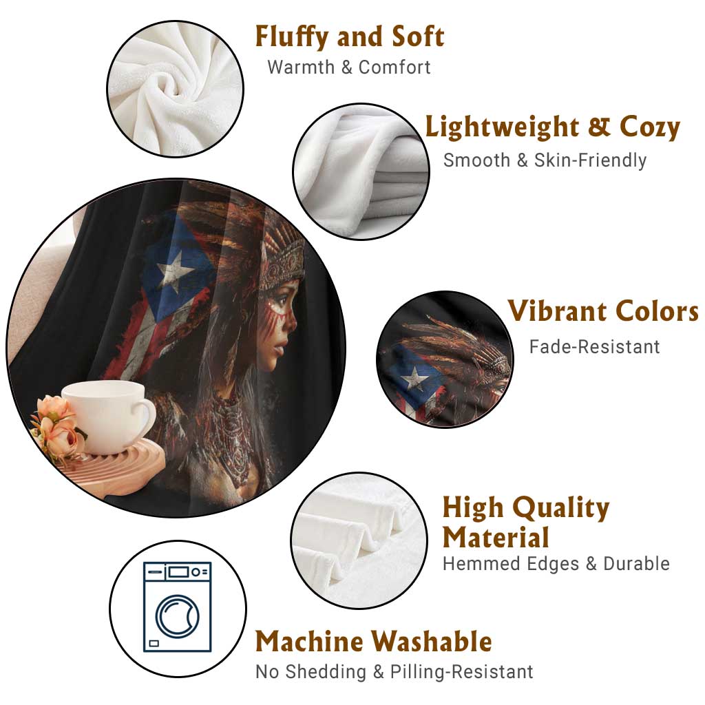Puerto Rico Taino Warrior Woman Throw Blanket Boricua Pride