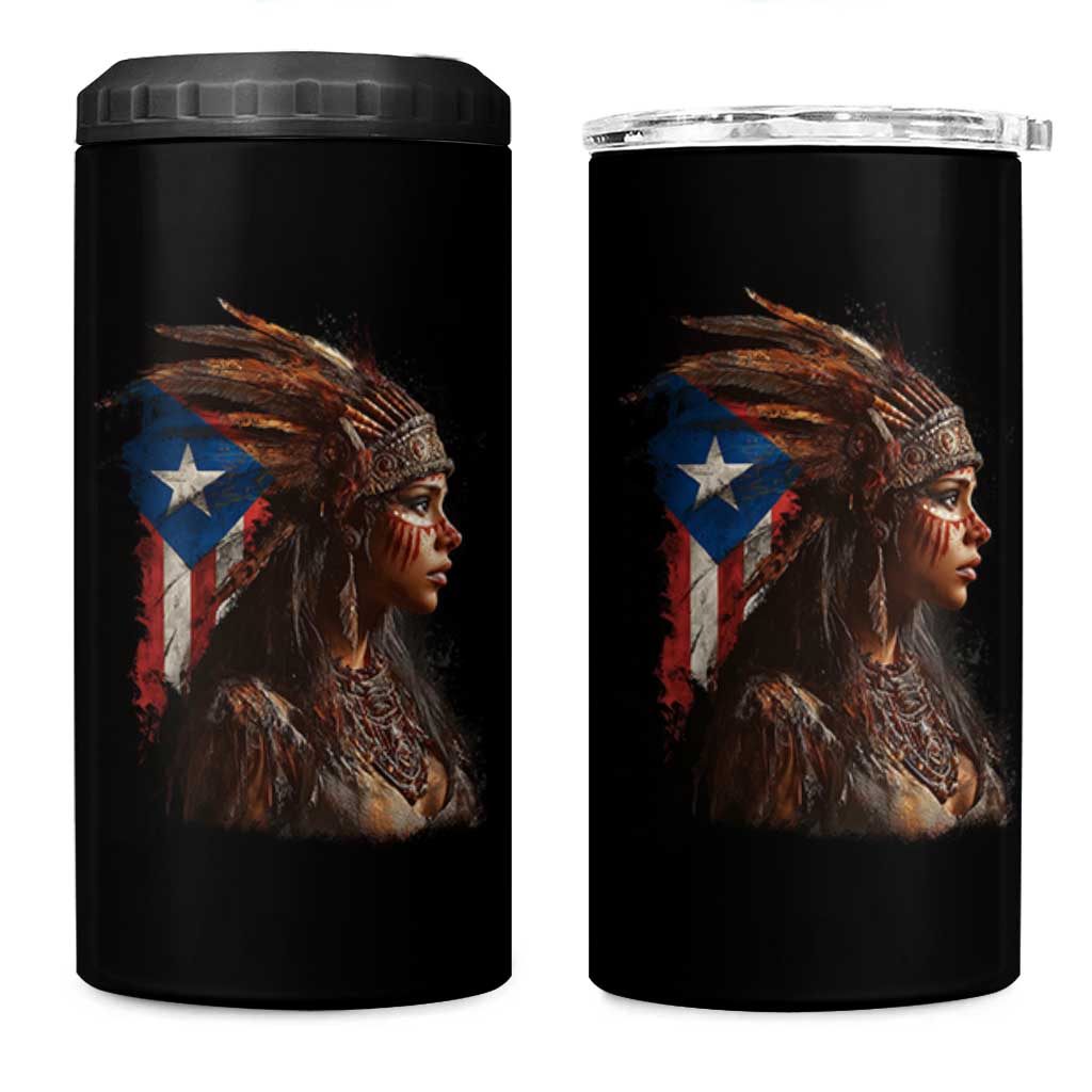 Puerto Rico Taino Warrior Woman 4 in 1 Can Cooler Tumbler Boricua Pride
