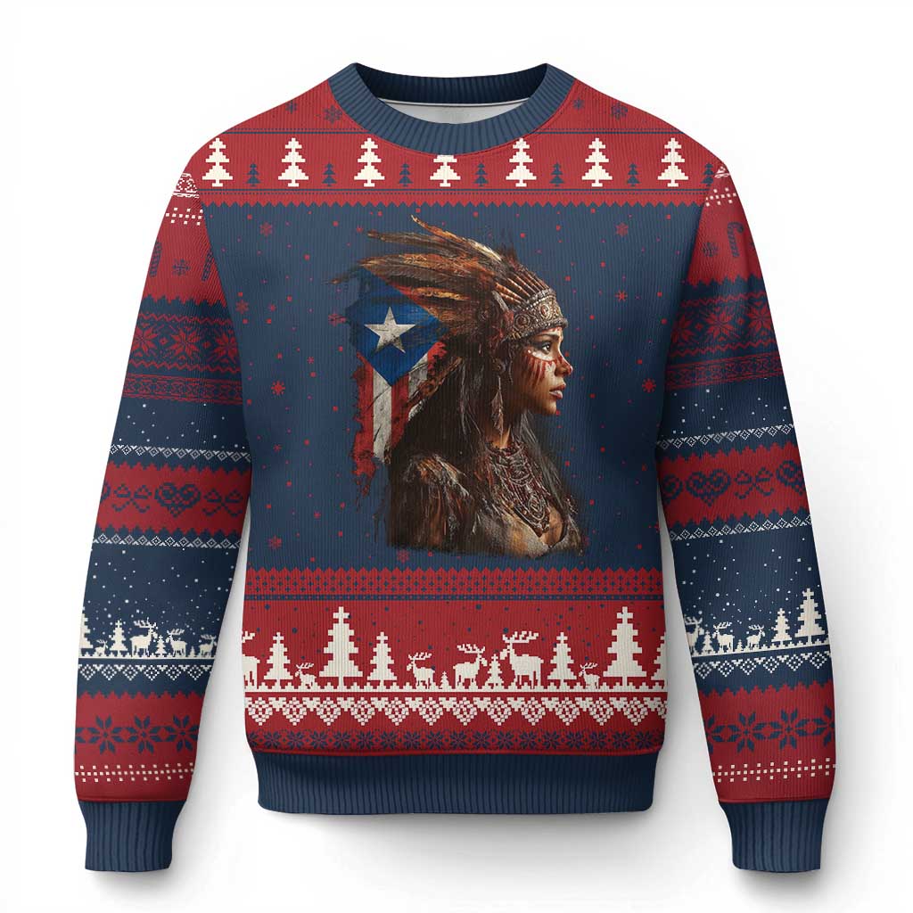 Puerto Rico Taino Warrior Woman Ugly Christmas Sweater Boricua Pride