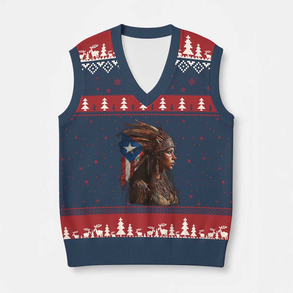 Puerto Rico Taino Warrior Woman V-Neck Knit Sweater Vest Boricua Pride
