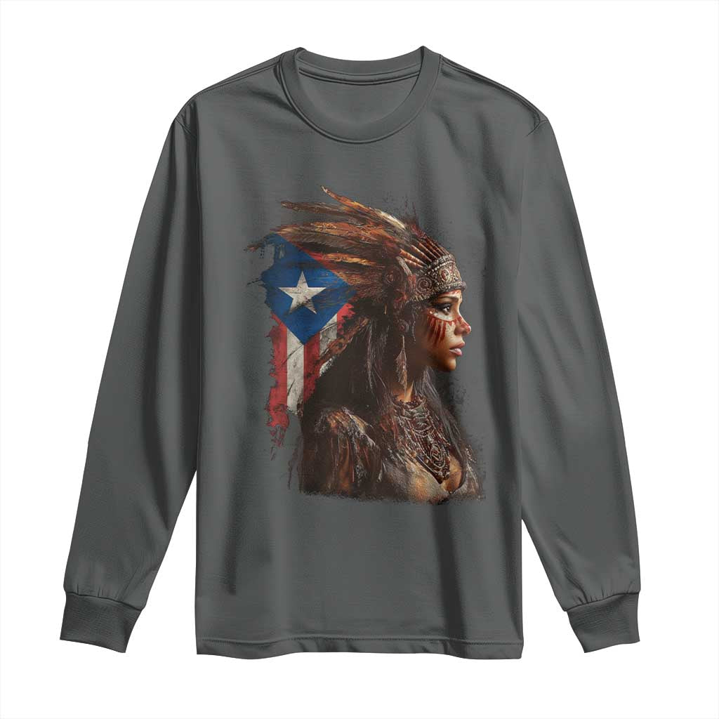 Puerto Rico Taino Warrior Woman Long Sleeve Shirt Boricua Pride