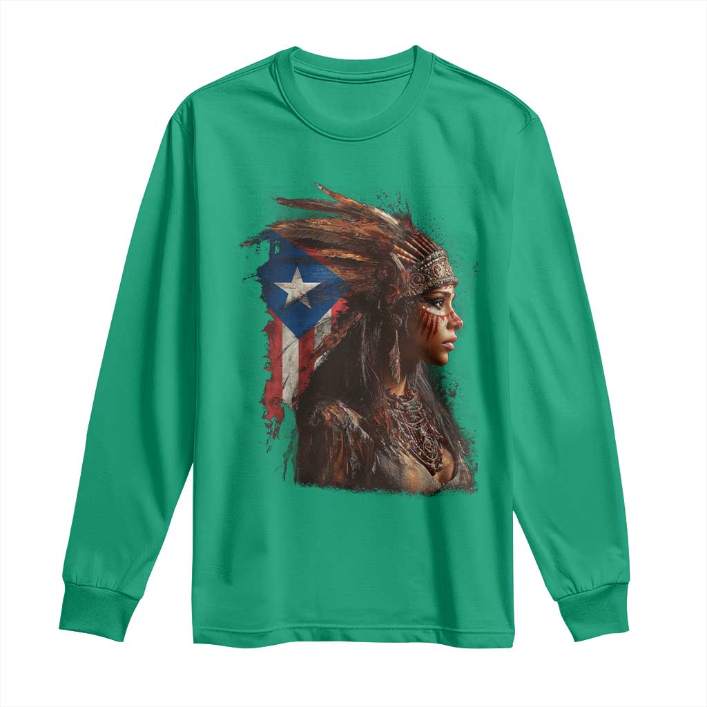 Puerto Rico Taino Warrior Woman Long Sleeve Shirt Boricua Pride