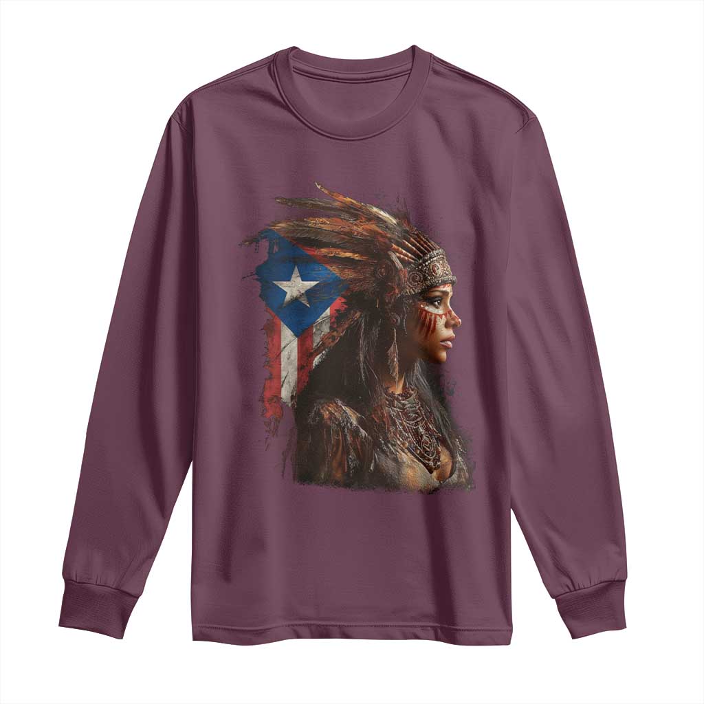Puerto Rico Taino Warrior Woman Long Sleeve Shirt Boricua Pride