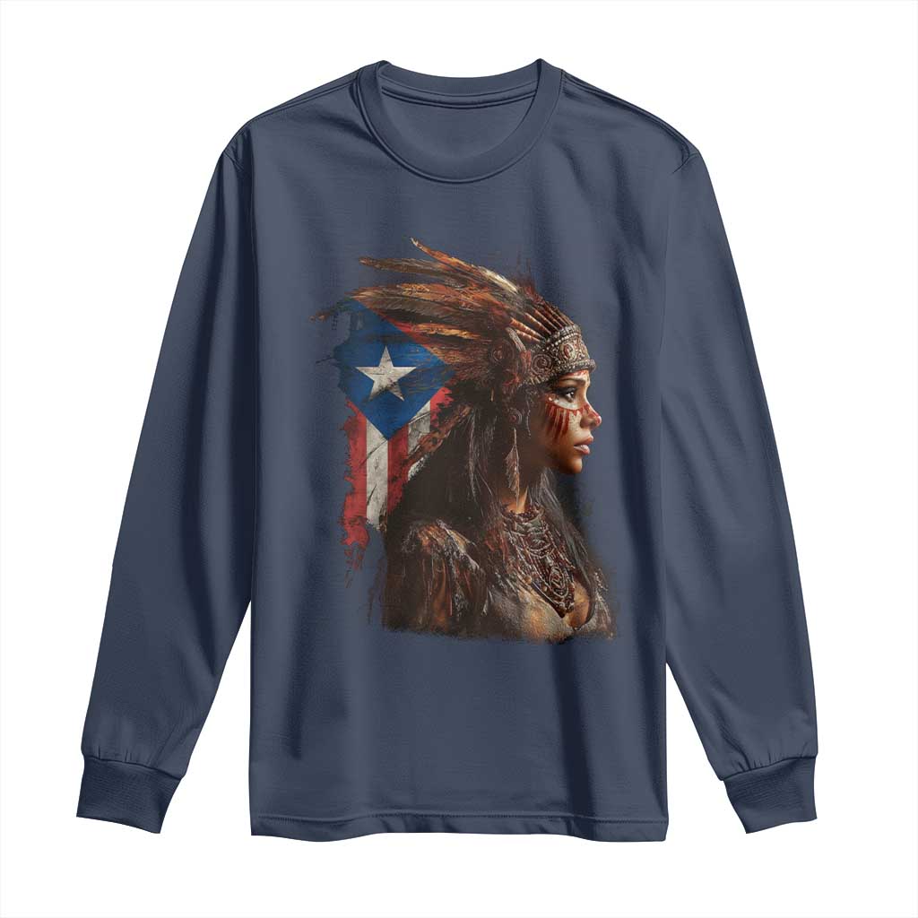 Puerto Rico Taino Warrior Woman Long Sleeve Shirt Boricua Pride