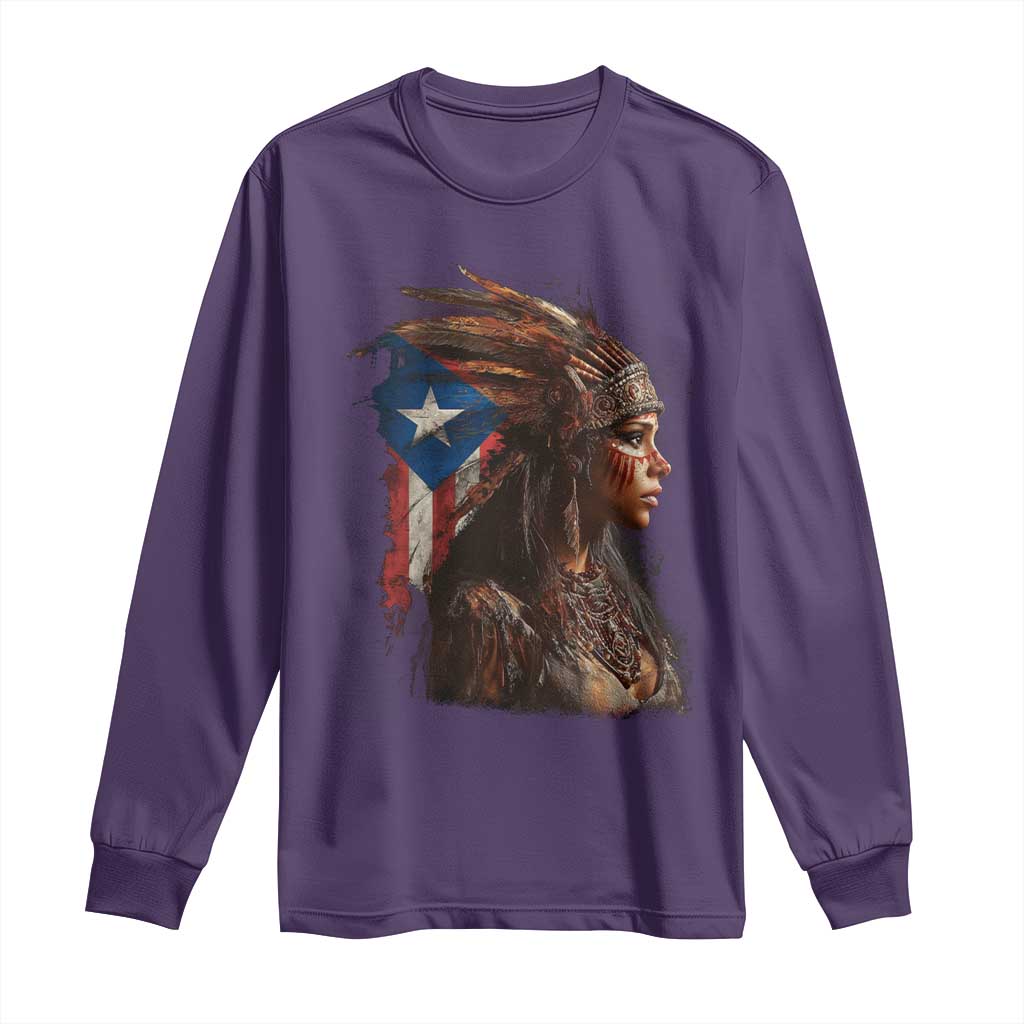 Puerto Rico Taino Warrior Woman Long Sleeve Shirt Boricua Pride