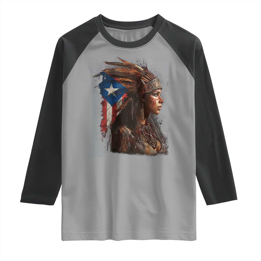 Puerto Rico Taino Warrior Woman Raglan Shirt Boricua Pride
