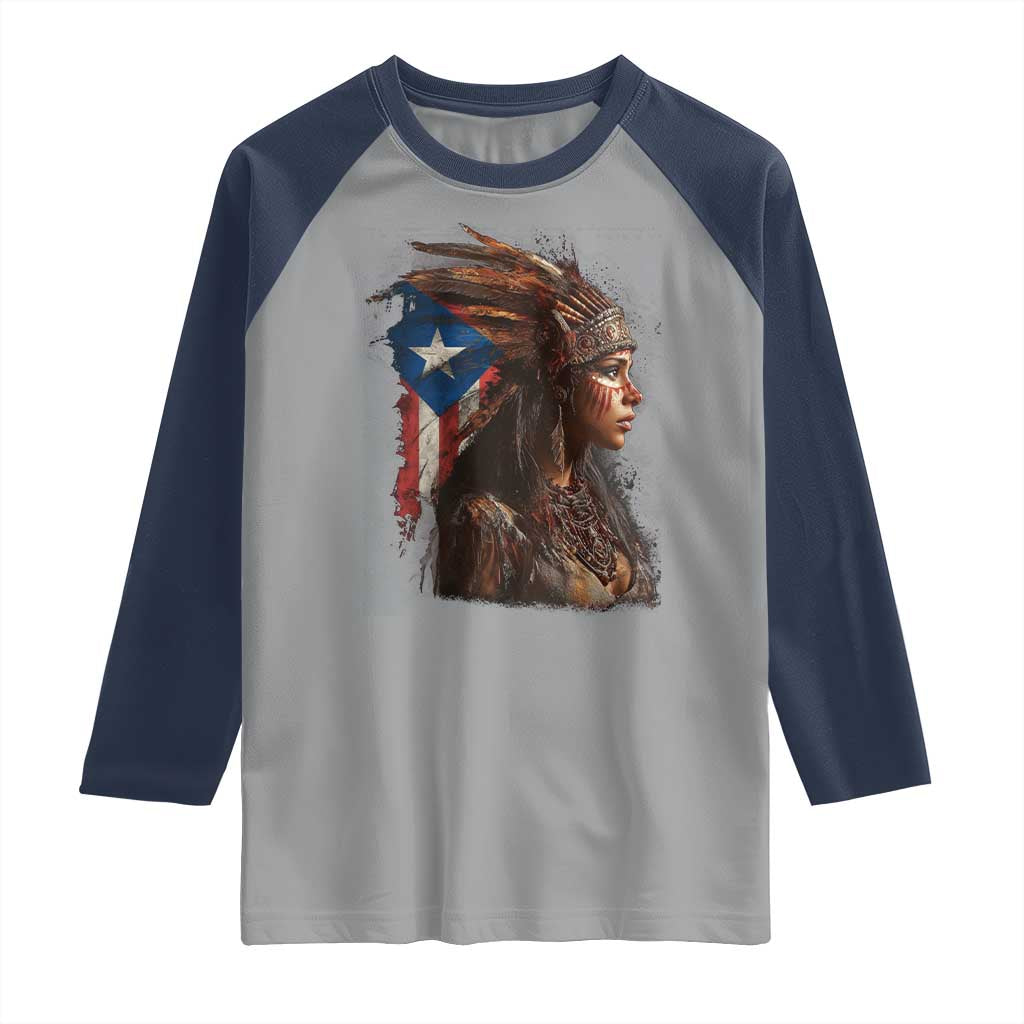 Puerto Rico Taino Warrior Woman Raglan Shirt Boricua Pride