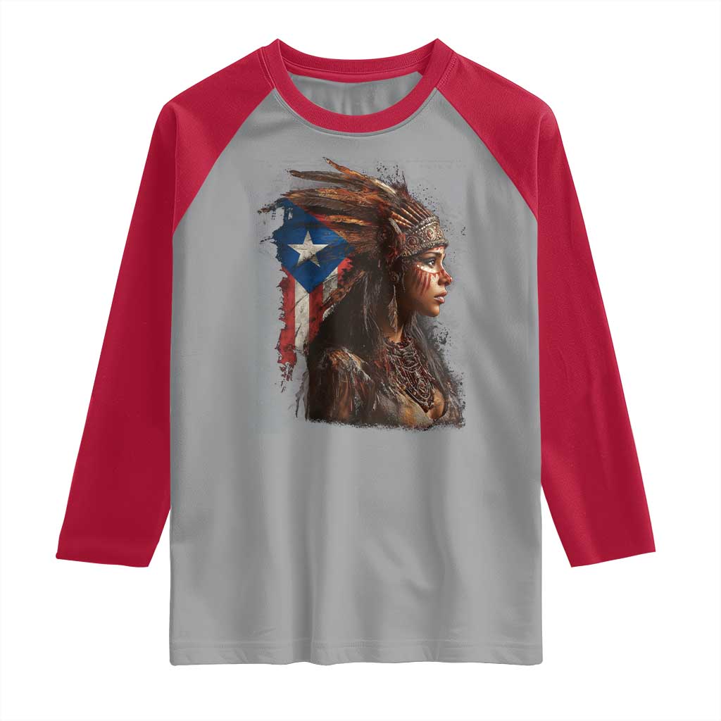 Puerto Rico Taino Warrior Woman Raglan Shirt Boricua Pride