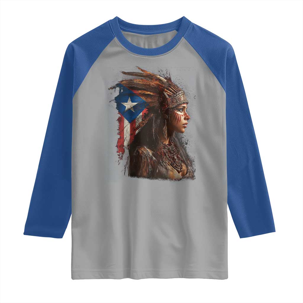 Puerto Rico Taino Warrior Woman Raglan Shirt Boricua Pride