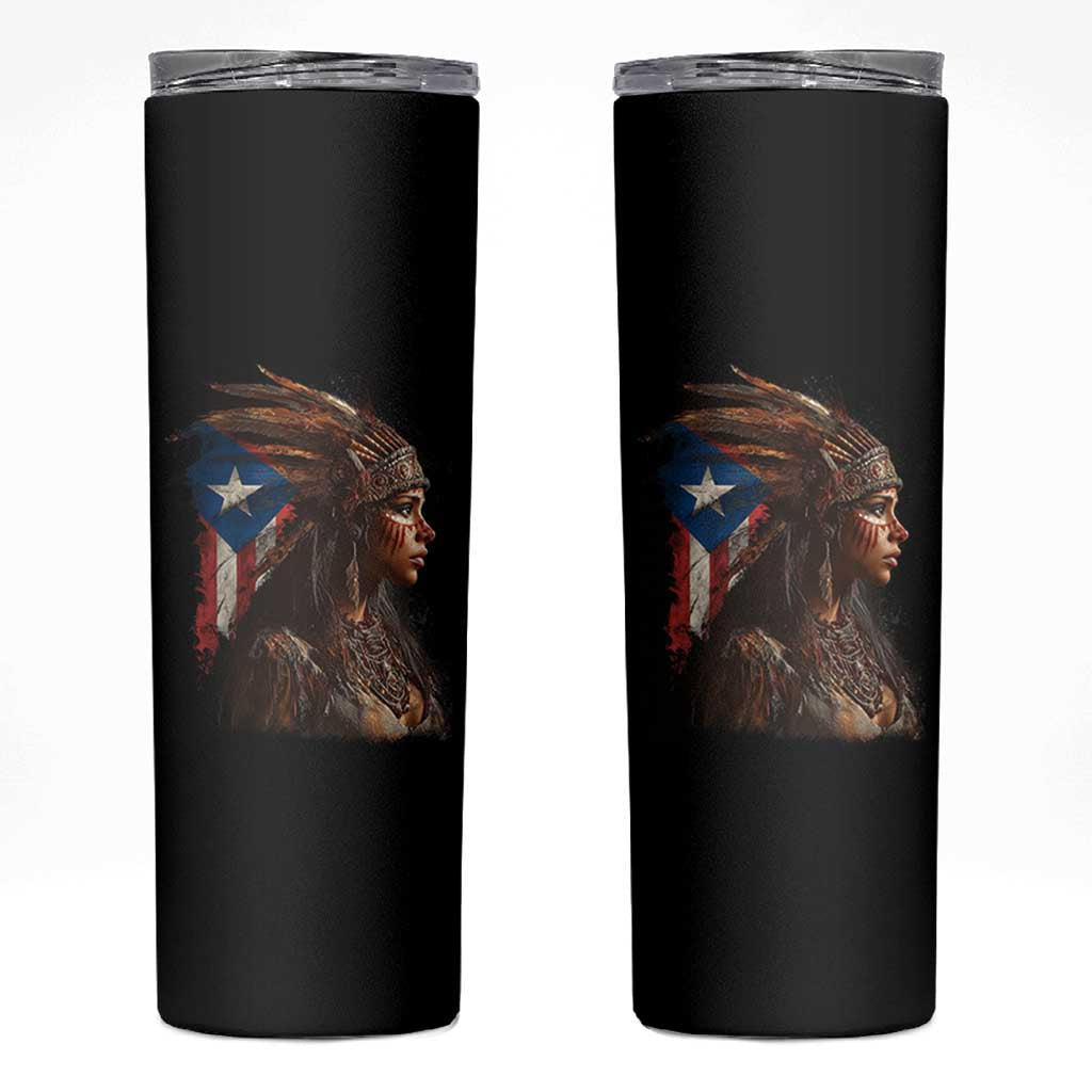 Puerto Rico Taino Warrior Woman Skinny Tumbler Boricua Pride