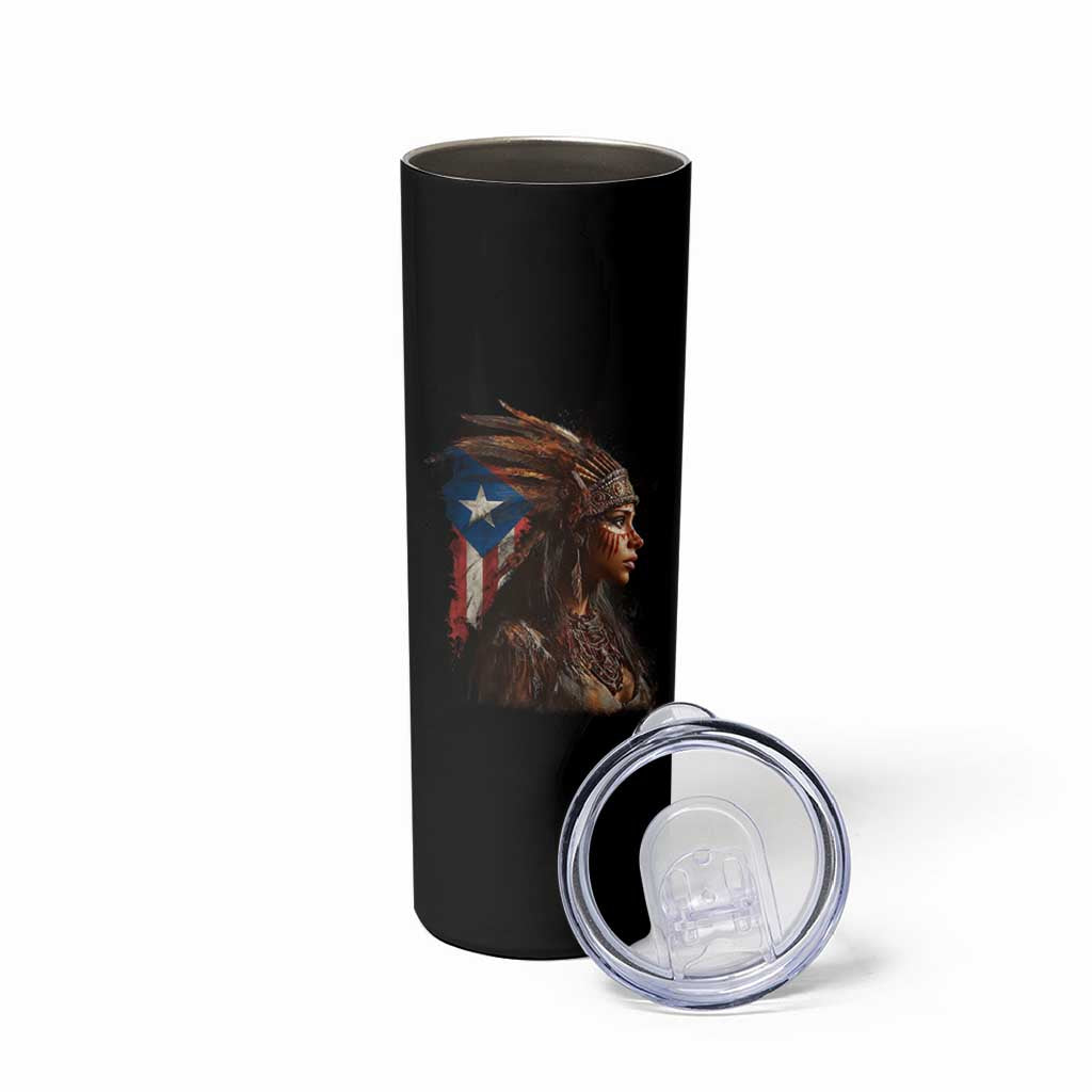 Puerto Rico Taino Warrior Woman Skinny Tumbler Boricua Pride