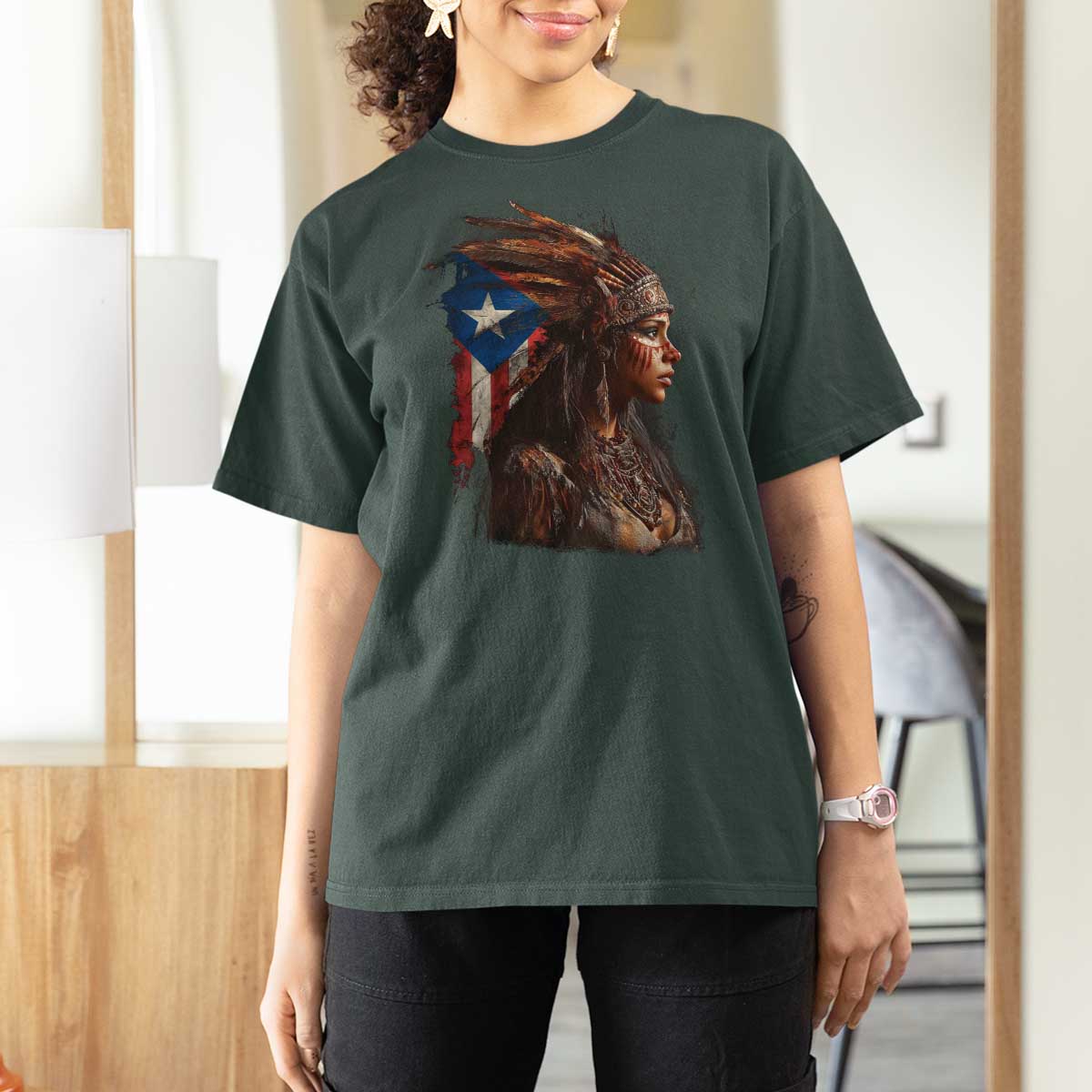 Puerto Rico Taino Warrior Woman T Shirt For Women Boricua Pride