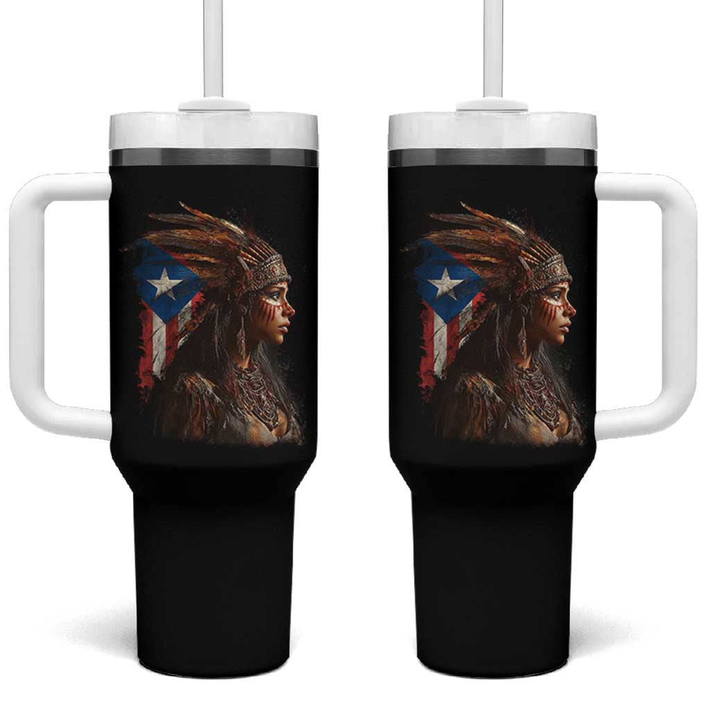 Puerto Rico Taino Warrior Woman Tumbler With Handle Boricua Pride