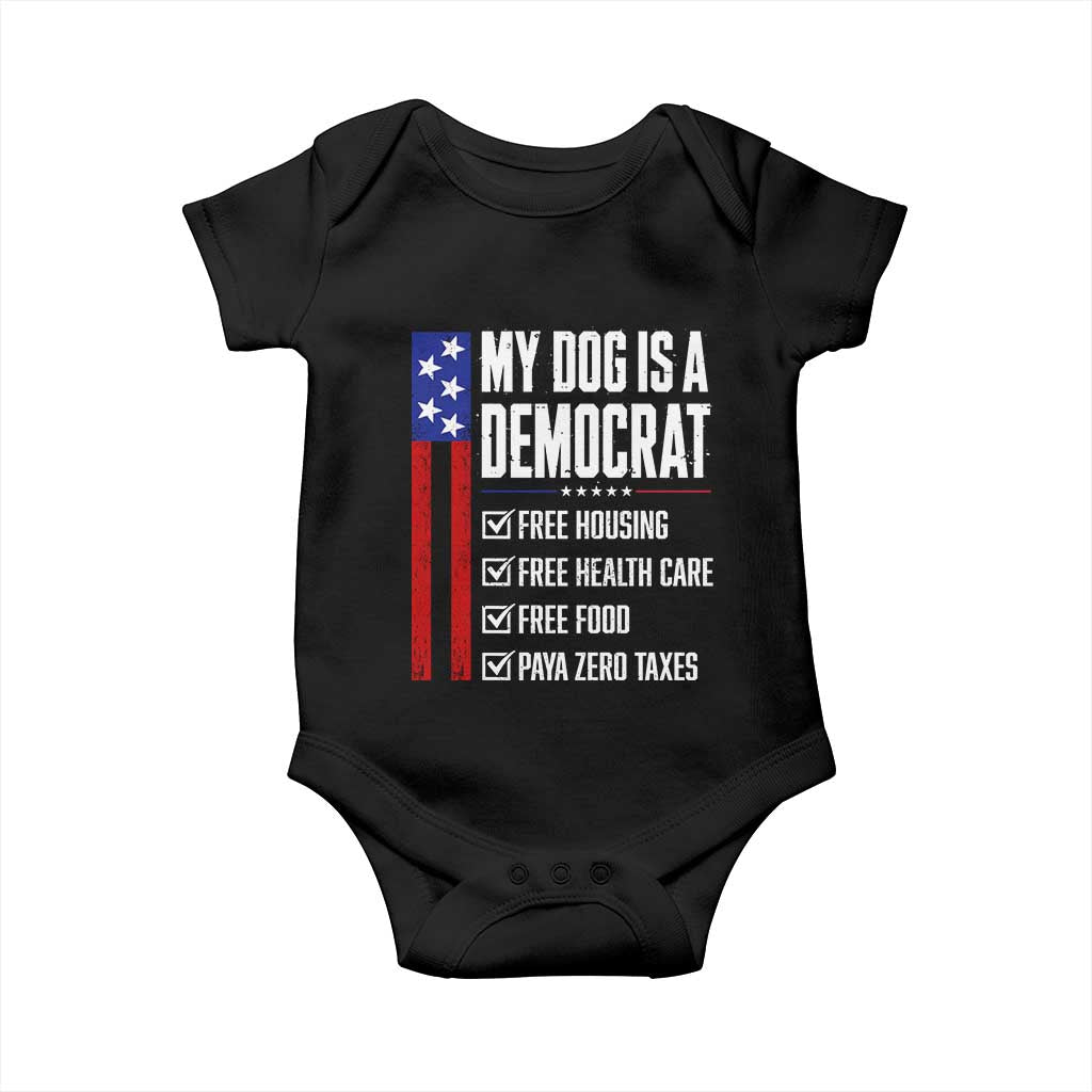 My Dog Is A Democrat Funny Political Satire Baby Onesie Patriotic Dog Lover Graphic Subtle FDT Humor