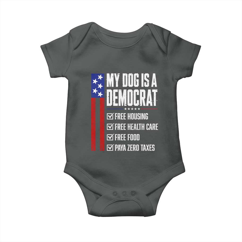 My Dog Is A Democrat Funny Political Satire Baby Onesie Patriotic Dog Lover Graphic Subtle FDT Humor